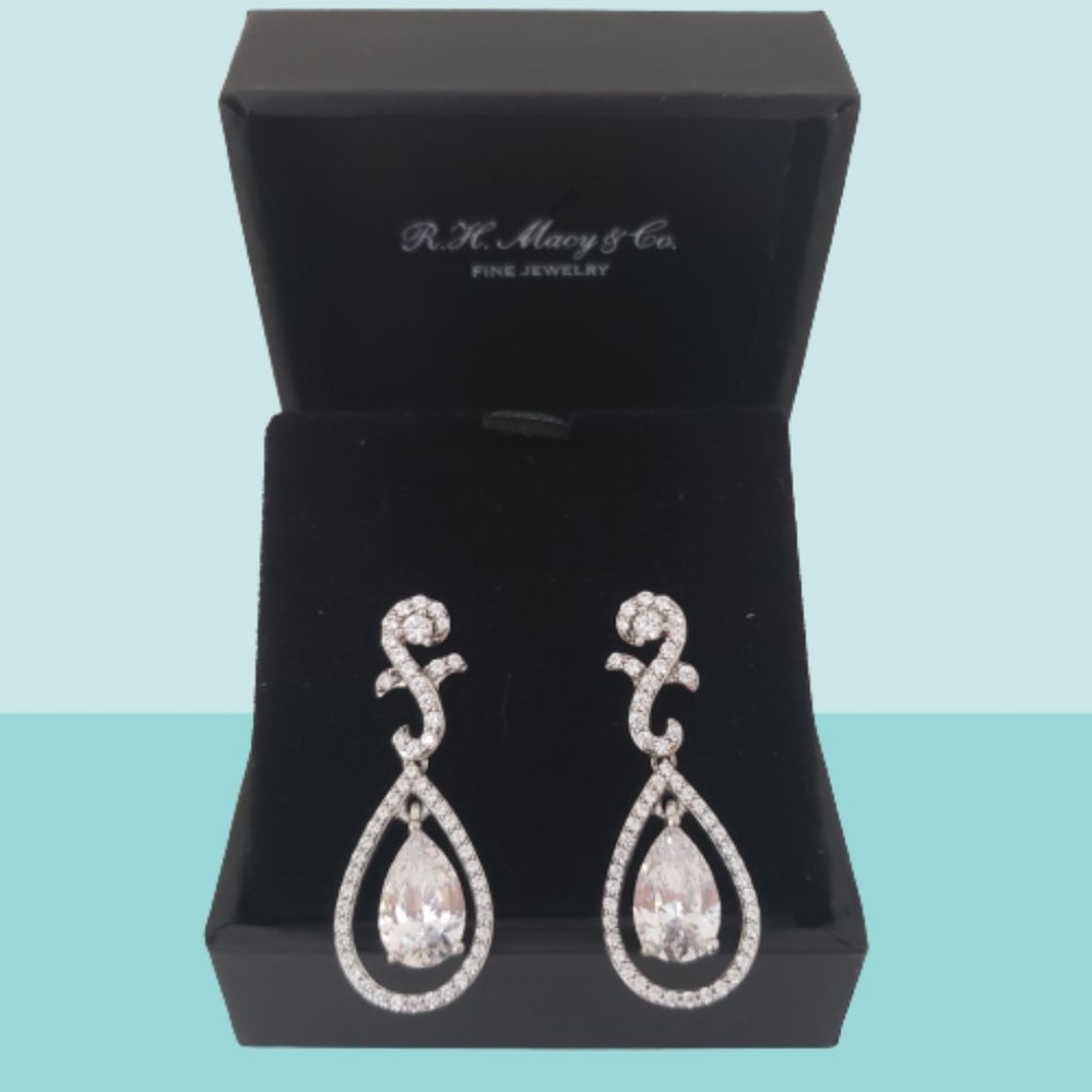 Semi Precious White Swarovski Cubic Zirconia Sterling Silver Post Drop Earrings